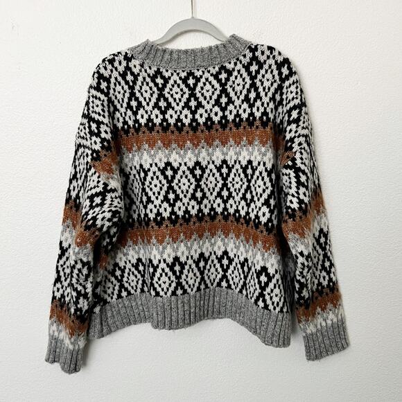 [Primark] Gray Chunky Knit Nordic Fair Isle Crew Neck Oversized Sweater Size XL - Picture 3 of 11